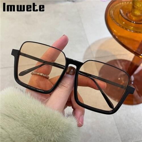 Imwete Retro Oversized Sunglasses Women Men Classic Square Sun Glasses UV400 Gradient Metal Temple Glasses Outdoor Eyewear