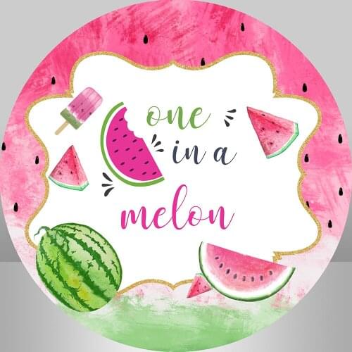 One in a Melon Round Backdrop Cover Watermelon Kids Birthday Party Decoration Candy Table Cover Elastic Circle Background
