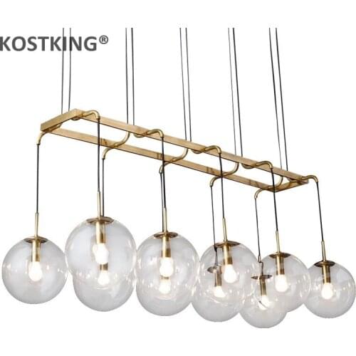 American Retro RH Loft Straight Led Chandelier Gold/Black Metal Glass Globes Shades Pendant Chandelier Lighting Fixtures
