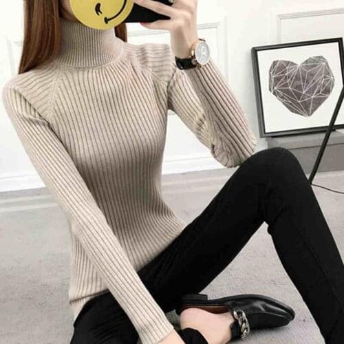 Turtleneck Knitted Sweaters Pullovers 2019 Women Winter Thick Warm Knitted Elastic Short Sweater Slim Female Jumper Tops