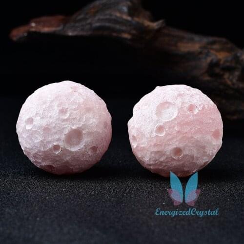 Rose Quartz Moon Shape Crytsal Sephere Reiki Healing Ball Meditation Decor