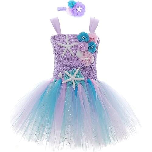 Girls Mermaid Tutu Dress Kids Princess Birthday Party Starfish Halloween Cosplay Children Costume Clothing