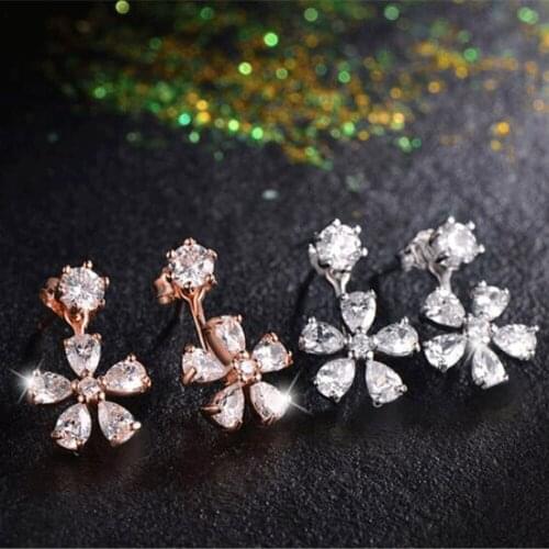 925 Sterling Silver Sparkling Five Leaves Zircon Flower Earrings For Women Girl Two Colors Jewelry oorbellen S-E524