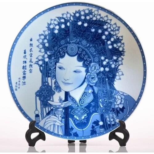 Jingdezhen Blue and White Ceramic Decorative Plate Chinese Home Decorative Peking Opera Drama