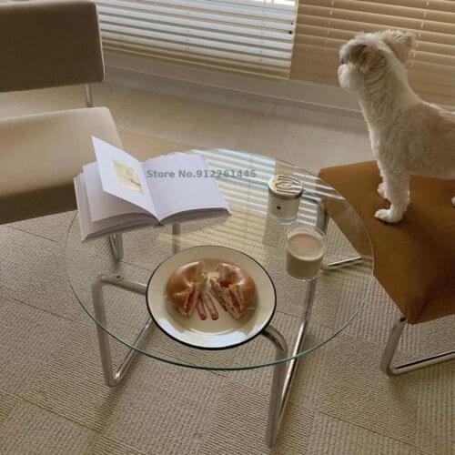 Nordic Glass Tea Table Bauhaus Style Living Room Sofa Side Net Red Ins Tempered Round Coffee Table Low Table