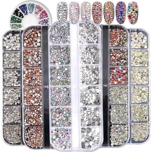 3D Multi-size Nail Rhinestones Crystal AB Clear Diamond Flat Bottom Rhinestone Glitter Glass Nail Tips Nail Art Decoration