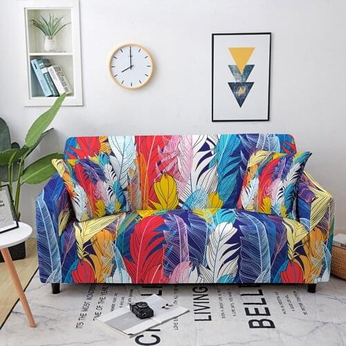 Stretch Sofa Cover Elastic Feather Printed Slipcovers Sofa Covers for Living Room Couch Cover L-shaped Armchair Cover 1-4 Seat