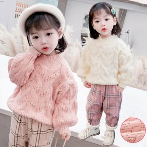 Girl Sweater Kids Baby Toddler Tops 2021 Solid Thicken Warm Winter Autumn Wool Knitting Cashmere Christmas Children Clothing
