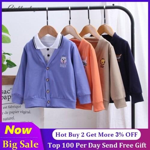 Kids Boys Sweater Toddler Boys V-Neck Jumper Knitwear Long-Sleeve Cotton Cardigans Autumn Baby Clothes Sweater Coat 80-110 cm