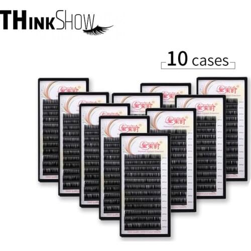 THINKSHOW 10 Case Individual Eyelashes Extension Natural black Eyelash Extension 100% Handmade Soft Material Silk Mink Lashes