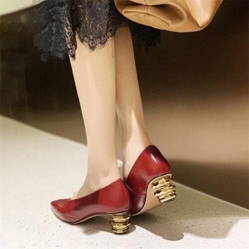 PXELENA Designer Strange High Heels Pumps Women Dress Office Lady Party Daily Shoes Slip On Genuine Leather Footwear Black 2021