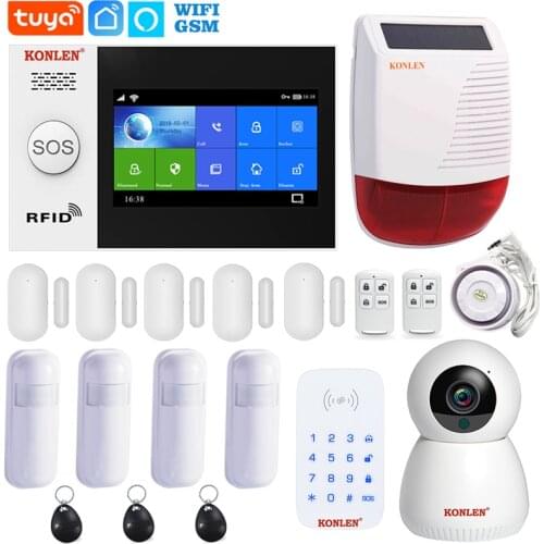 Tuya Smart Alarm Systems Security Home WIFI GSM Touch Screen Panel Hub Wireless Kit with Camera Solar Siren Motion Door Sensor