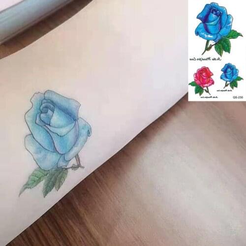 Waterproof Temporary Tattoo Sticker Blue Rose Flower fake Tattoo Geometric Animal Flash Tattoo Hand Back Foot for Girl Women Men