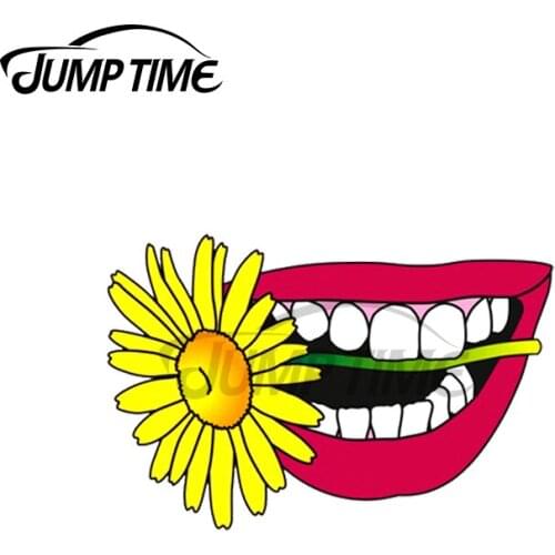 Jump Time 13 x 7.2cm For Daisy Between the Teeth Car Stickers Bumper Surfboard Decal Windshield Motorcycle Sexy Decoration