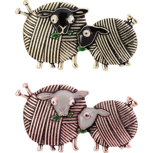 Ball Of Yarn Double Sheep Brooches For Women Kids Vintage Enamel Cute Animal Brooch Banquet Party Gifts Hats Scarf Buckle Charms