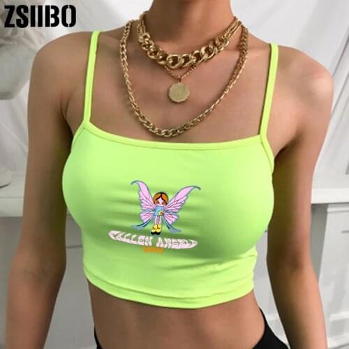 Women Casual summer butterfly cartoon print e girl Crop Tops y2k Cropped Sexy Tight Tempting Fitness Polyester Sleeveless Sling