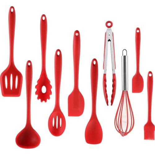 10pcs /set Silica gel kitchen tools Scoop shovel suite Food clip, egg beater brush soup spoon with storage bucket
