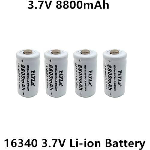 100% New original 16340 Battery CR123A 16340 Battery 8800mAh 3.7V Li-ion Rechargeable Battery+16340Charger