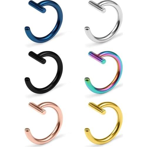 14G T Shaped Stainless Steel Gothic Clip on Non piercing Double Fake Cuff Lip Nose Ring Septum Hoop Women Girls Men 6pcs