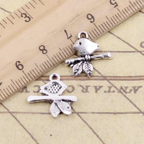 20pcs Charms Bird Standing Branch 17x16mm Tibetan Bronze Silver Color Pendants Antique Jewelry Making DIY Handmade Craft