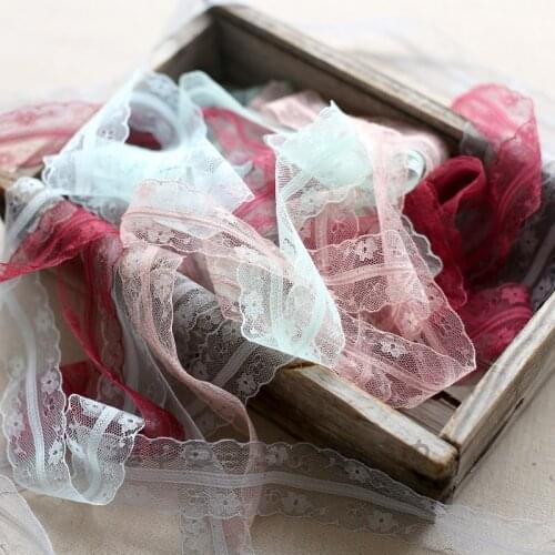 3M Pink Grey Claret Blue Flower Embroidery Tape Lace Trims Ribbon Bow Tie Gifts Sewing Accessories DIY Wedding Decoration 3.5cm