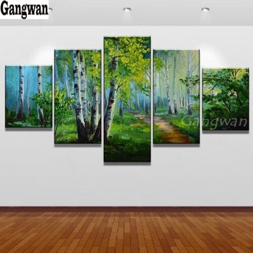 5d Diy Diamond Painting 5 pcs natural tree scenery Cross Stitch Full Square Diamond Embroidery White birch view mosaic decor art