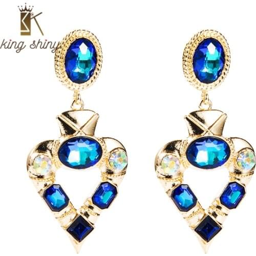King Shiny Elegant Korean Heart Shape Dangle Earring Vintage Multi Color Crystal Beaded Statement Drop Earrings Girl Ear Brincos
