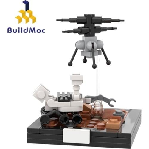 Buildmoc City Space Mars Rover Landscape Helicopter Drone 2020 Vignette Space Station Robot Figures Building Blocks Bricks Toys