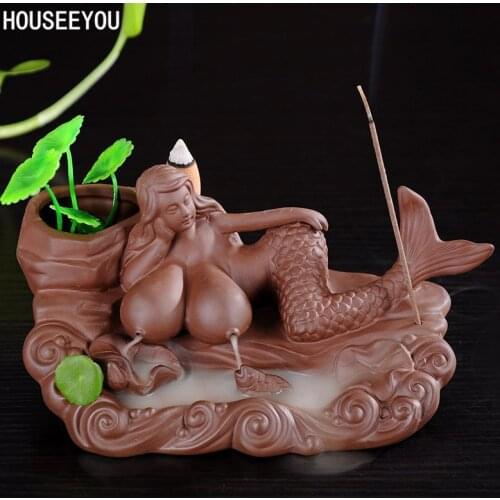 Mermaid Incense & Incense Burners Holder Backflow Ceramic Sticks Waterfall Monk Buddha Indian Cones Agarwood Herbal Coil Incense