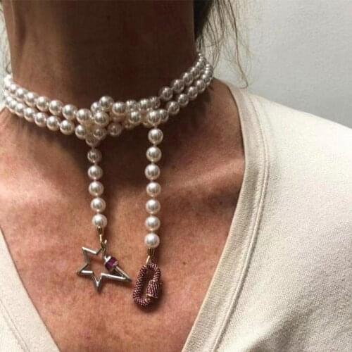 Boho pearl long necklace variety wearing Zircon crystal spiral pendant necklace women 2020 latest design high jewelry Handmade