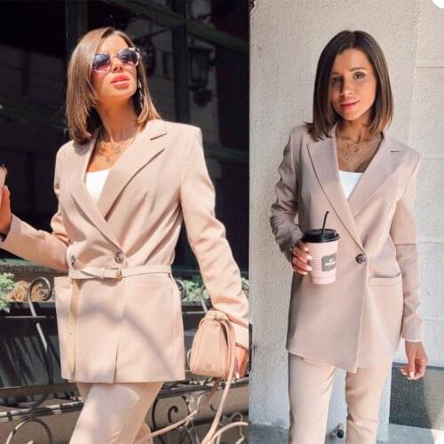 Double Breasted Suits Fashion Elegant V Neck Loose Pink Women Pocket Blazer Office Lady Daily Jacket