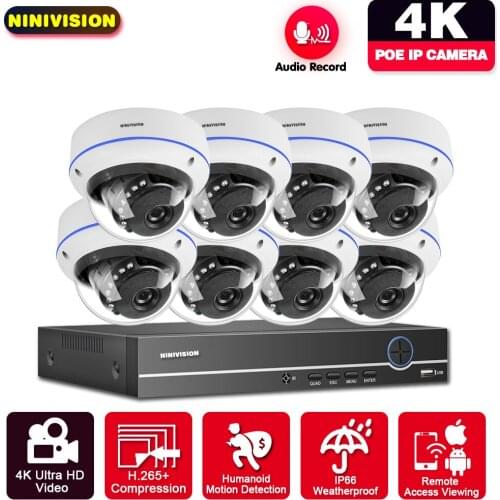 8CH 4K NVR POE CCTV Camera Security System Kit 8MP NVR Kit Dome Outdoor Audio Record IP Video Surveillance Camera System Set