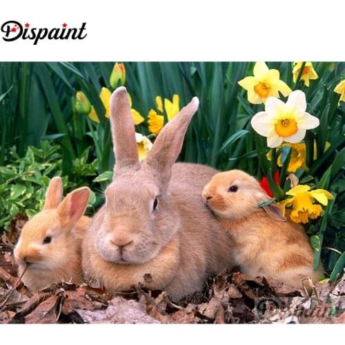 Dispaint Full Square/Round Drill 5D DIY Diamond Painting "Rabbit family" Embroidery Cross Stitch 3D Home Decor A12781
