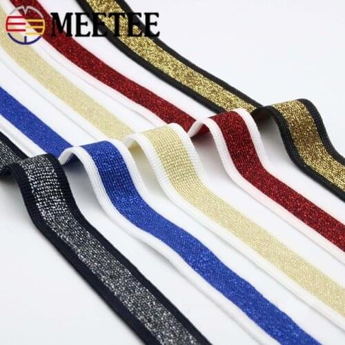 Meetee 23meters 2cm Gold Silver Knit Webbing Warp Pants Decor Low Elasticity Lace Trims DIY Garment Strap Belt Sew Accessories