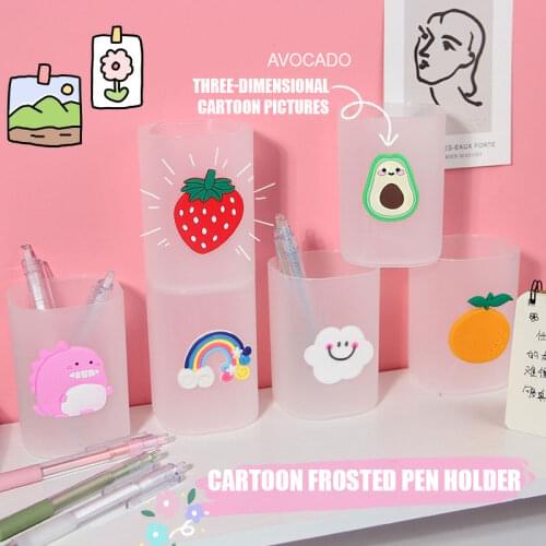 Cute Transparent Pen Holder Desktop Storage Box Student Stationery Pencil Box Desk Organizer Desktop Stationery Organizer