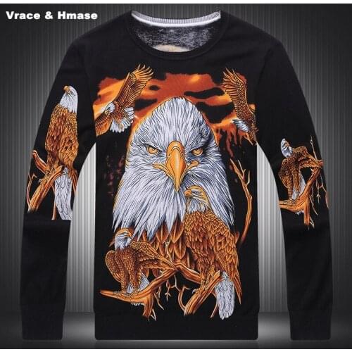 Chinese style 3D big eagle pattern printing fashion boutique sweater Autumn&Winter 2017 quality cotton knitted sweater men M-3XL