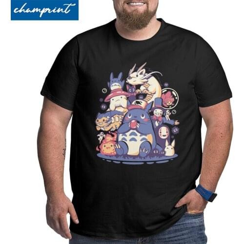 Men T-Shirt Creatures Spirits And Friends Big Tall Tee Shirt Ghibli Studio Hayao Miyazaki Totoro T Shirts Large 5XL 6XL Clothing