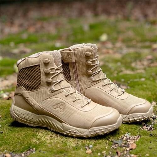 Mens Military Boots Combat Mens Ankle Boot Tactical Army Hiking Shoes Work Safety Shoes Zipper Buckle Outdoor Force Desert Boot