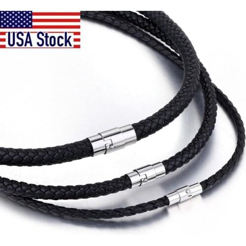 Mens Leather Choker Brown Black Braided Rope Chain Necklace For Men Boys Stainless Steel Clasp Male Jewelry Dropshipping UNM09A