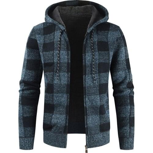 Mens winter Cardigan sweater Plus velvet warm Hooded men coats Casual sweater men Casual plus size mens clothes