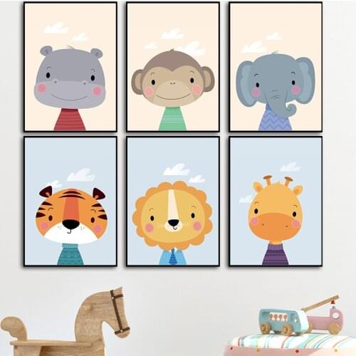 Lion Tiger Giraffe Elephant Nursery Wall Art Canvas Painting Print Nordic Posters And Prints Wall Pictures Baby Kids Room Decor