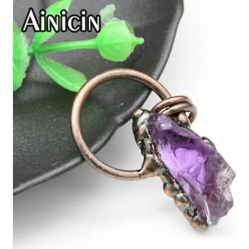 New Arrival Double Circle Ring Hang Pendant Antique Bronze Color Plating Natural Amethyst Crystal Pointed Pendents DIy Findings