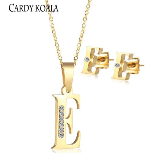 Capital letter E chain necklace female ins wild simple earrings titanium steel does not fade suit