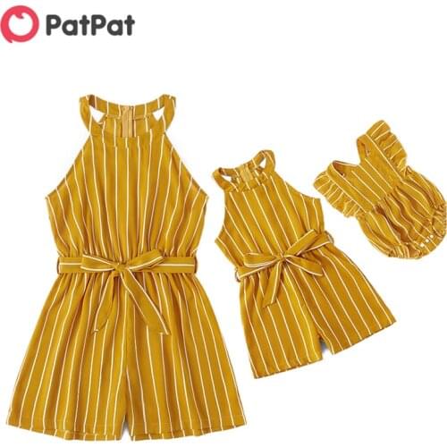 PatPat 2021 New Summer Stripe Print Sleeveless Matching Rompers for Mommy and Me