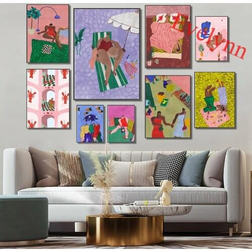 Nordic Women Art Posters Mirror Lobster House Chess Butterfly Fan Bahamas City Walk Painting Home Decor Canvas Wall Art Prints