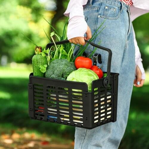 Folding Bike Basket Removable Portable Bike Front Handlebar Basket Handmade Storage Container Bicycle Fruit Cargo Basket