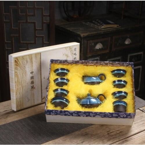 Temmoku Glaze Ceramic Kiln Baked Kung Fu Tea Set Office Business Gift Custom Logo Kung Fu Tea Set Bubble Tea tea set porcelain