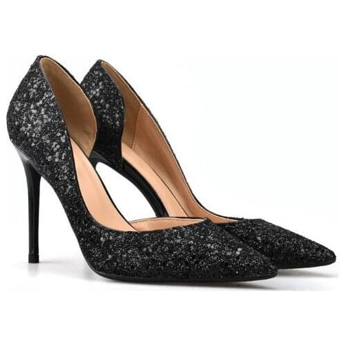 Fashion Crystals Bling Pumps Women Elegant Thin High Heels Point toe Party Wedding Shoes Woman Glod Sliver Black Small size 32