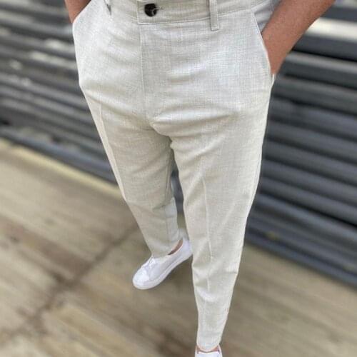 Streetwear Simple Button Men Long Pants Casual Trousers Button for Dating