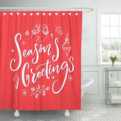 Jolly Seasons Greeting Text Christmas Vintage Lettering Merry Artistic Bathroom Curtain Waterproof Polyester Fabric 60 x 72